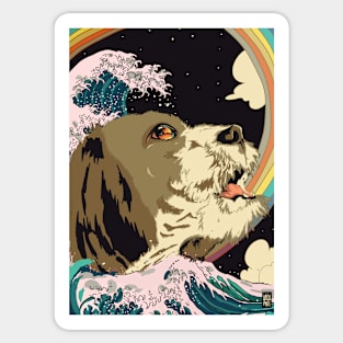SHIH TZU DOG GREAT WAVE RAINBOW SHIRT Sticker